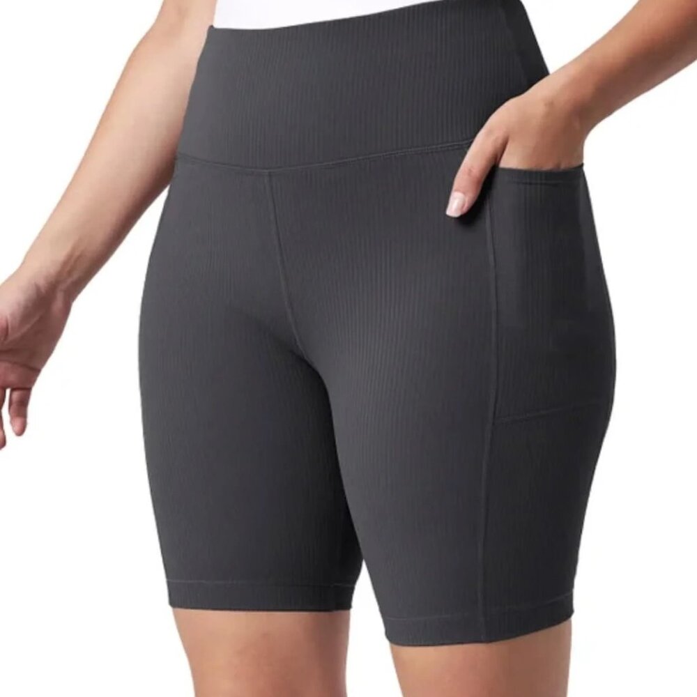 Mondetta Womens Active Midweight Ribbed Bike Short (X-Small, Black)